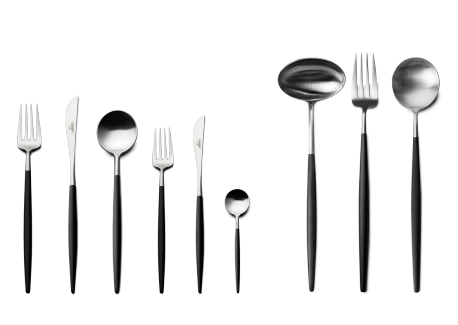 Goa Set Couverts 75 pcs Brossé Manche Noir + Coffret en Bois
