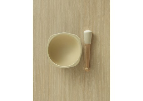 Vijzel en Stamper Aardewerk en Hout Argile Gebroken Wit