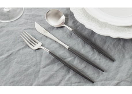 Goa Set Couverts 130 pcs Brossé Manche Noir + Coffret en Bois