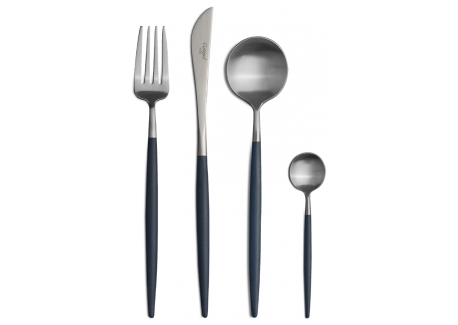 Goa Set Couverts 24 pcs Brossé Manche Bleu + Coffret en Bois