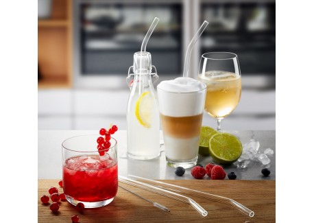 Pailles Réutilisables en Verre Transparent 4 pcs + Goupillon