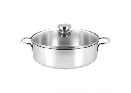 Apollo 7 Casserole Basse Inox avec Couvercle en Verre 28 cm 