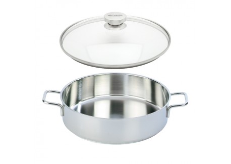 Apollo 7 Casserole Basse Inox avec Couvercle en Verre 28 cm 
