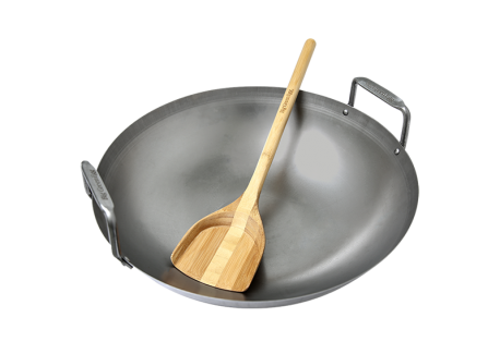 Wok Acier Carbone 40 cm avec Spatule Bambou