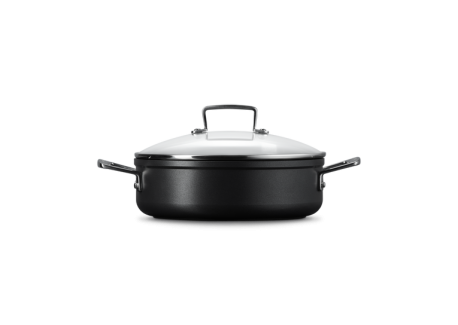 Les Forgées Sauteuse Rondeau à Bord Droit 24 cm Anti-Adhésive + Couver