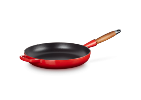 Poêle Signature Fonte Emaillée Manche en Bois 28 cm Rouge Cerise