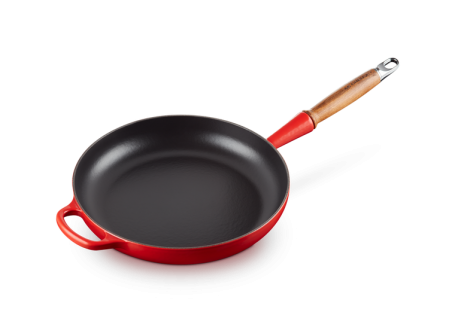 Poêle Signature Fonte Emaillée Manche en Bois 28 cm Rouge Cerise