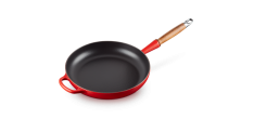 Poêle Signature Fonte Emaillée Manche en Bois 28 cm Rouge Cerise