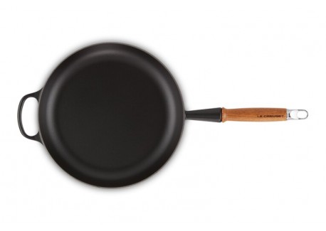 Poêle Signature Fonte Emaillée Manche en Bois 28 cm Noir Mat