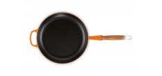 Poêle Signature Fonte Emaillée Manche en Bois 28 cm Orange Volcanique