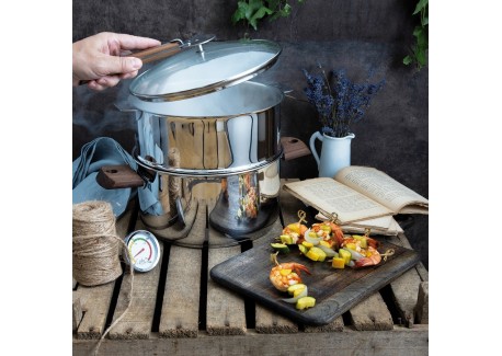Biome Cuit Vapeur 24 cm Poignées Bois de Hêtre 2 pcs