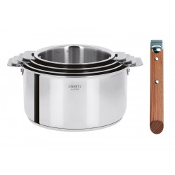 Casteline 5 Set Casseroles Inox Brillant 4 pcs + Manche Amovible Bois