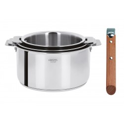 Casteline 5 Set Casseroles Inox Brillant 3 pcs + Manche Amovible Bois