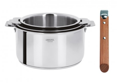 Casteline 5 Set Casseroles Inox Brillant 3 pcs + Manche Amovible Bois