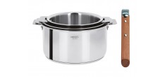 Casteline 5 Set Casseroles Inox Brillant 3 pcs + Manche Amovible Bois