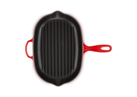 Koekenpangrill Ovaal Gietijzeren 32 cm Kersenrood