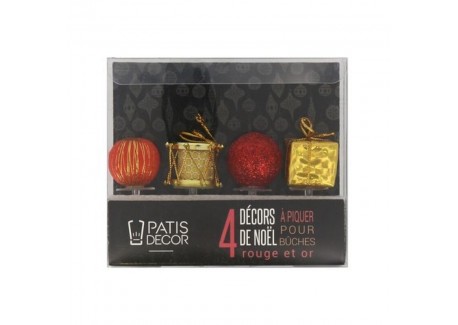 Kit Déco pour Bûche de Noël Rouge et Doré 