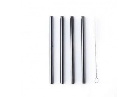 Pailles Courtes Réutilisables en Inox Noir 4 pcs + Goupillon