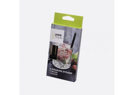Pailles Courtes Réutilisables en Inox Noir 4 pcs + Goupillon