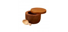 Pot à sel en Bois  Teck avec Couvercle et Cuillère 
