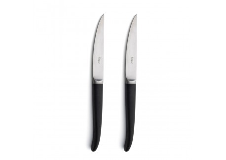 Rib 2 Steakmes Mat Staal Zwart Heft + Doos