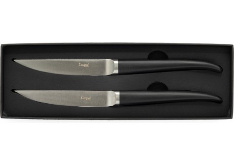 Rib 2 Steakmes Mat Staal Zwart Heft + Doos