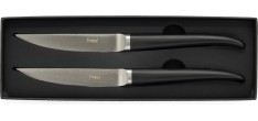 Rib 2 Steakmes Mat Staal Zwart Heft + Doos