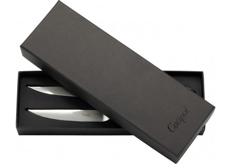 Rib Couteaux à Steak Brossé Manche Noir 2 pces + Coffret