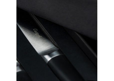 Rib 2 Steakmes Mat Staal Zwart Heft + Doos