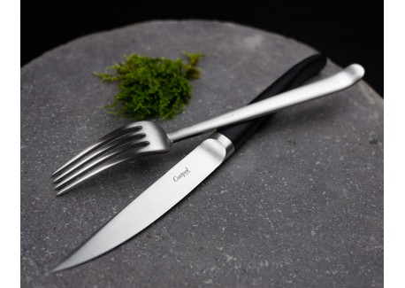 Rib 2 Steakmes Mat Staal Zwart Heft + Doos