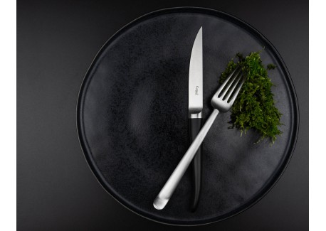 Rib 2 Steakmes Mat Staal Zwart Heft + Doos