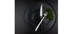 Rib 2 Steakmes Mat Staal Zwart Heft + Doos