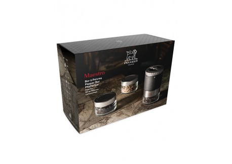 Maestro Bar à Poivres Coffret Moulin à Multi Poivres Bois Graphite 7 p