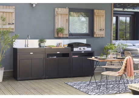 Outdoor keuken Meubel 3 modulaire Elementen RVS en Zwart