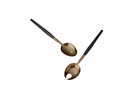 Saladebestek Zwart Handvat Mangohout 33,5 cm