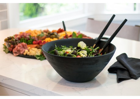 Saladebestek Zwart Handvat Mangohout 33,5 cm