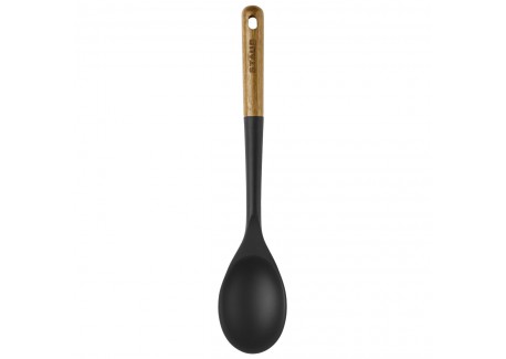 Cuillère à Servir Silicone Noir Manche Bois 31 cm