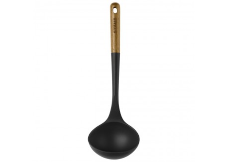 Louche à Soupe Silicone Noir Manche Bois 31 cm