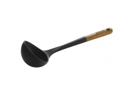 Louche à Soupe Silicone Noir Manche Bois 31 cm