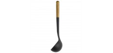 Louche à Soupe Silicone Noir Manche Bois 31 cm