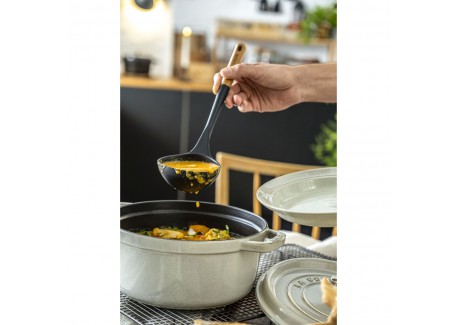Louche à Soupe Silicone Noir Manche Bois 31 cm