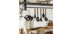 Louche à Soupe Silicone Noir Manche Bois 31 cm