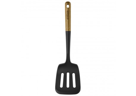 Opengewerkte Spatel Houten Handvat Zwart Silicone 31 cm
