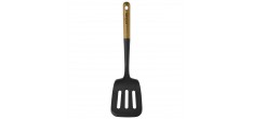 Spatule Ajourée Silicone Noir Manche Bois 31 cm