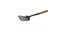 Spatule Ajourée Silicone Noir Manche Bois 31 cm