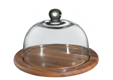 Plateau à Fromage Rond Bois Acacia avec Cloche en Verre 30 cm