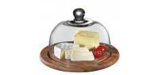 Acaciahout Rond Kaasblad met Glazen Cloche 30 cm
