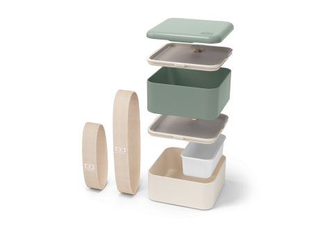 Square Bento LunchBox Natural Groen Made in France 1,7 L