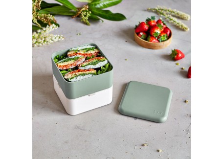 Square Bento LunchBox Natural Groen Made in France 1,7 L