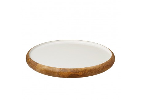 Plateau Tournant Rond Bois de Manguier et Résine Blanche 35 cm 